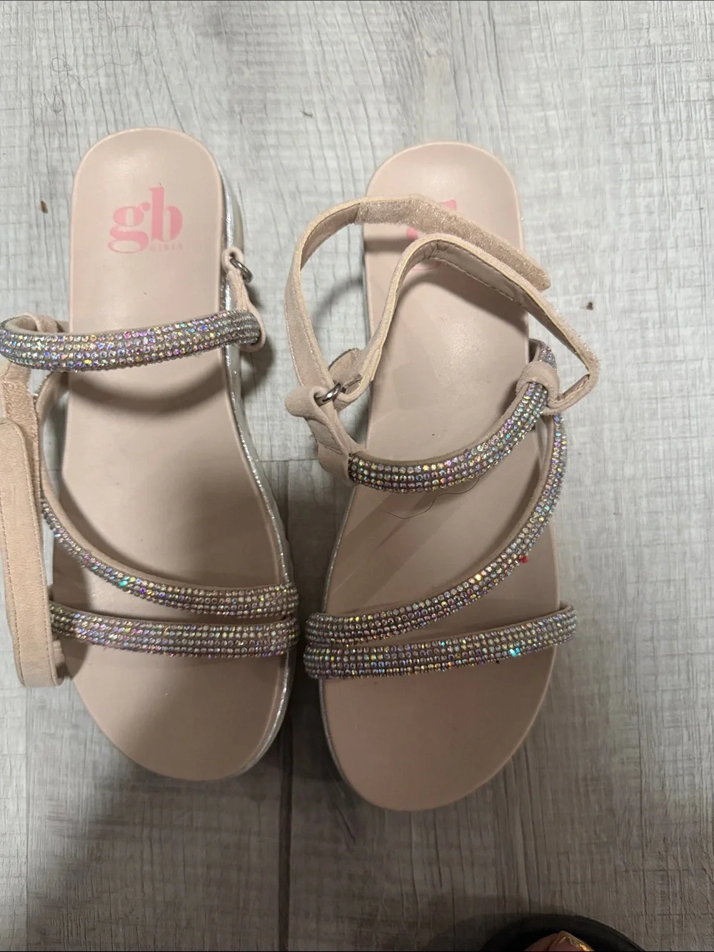 GB girls Pink Nude Rhinestone Strappy Sandals